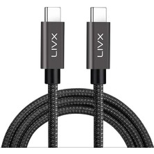 Lidyahan Store Solid 100W 5A Type C To Type C 2 Metre Hızlı Şarj ve Data Kablosu Halat Örgülü Space Gray