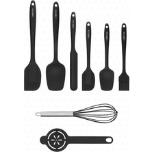 Lidyahan Store Drongo Isıya Dayanıklı Yanmaz Yapışmaz Silikon Spatula Seti 8 Parça Siyah