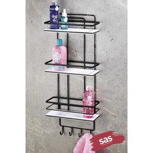 Lidyahan Store Haus Yapışkanlı Ömür Boyu Paslanmaz Ayarlanabilir Raf Banyo Düzenleyici Şampuanlık Siyah - Beyaz Lş-03