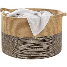 Lidyahan Store Rustic Retreat Jüt Kapaklı Moderin Tasarım Geniş Hacim Kapasiteli Çamaşır Oyuncak Havlu Battaniye Giyisi Sepeti Zarif ve Estetik Tasarım Depolayıcı Organizer (Siyah-Kırçıl)