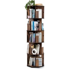 Lidyahan Store Wood 360° Döner Kitaplık – Modern ve Dekoratif Çok Katmanlı Ahşap Kitap ve Dergi Rafı (Ceviz, 5 Raflı)