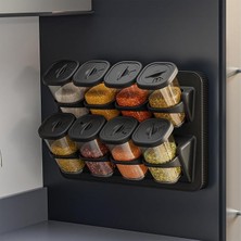 Lidyahan Store 1121 Standlı 360° Döner Kapaklı Etiketli Baharatlık Seti - Erzak Saklama Kabı Siyah