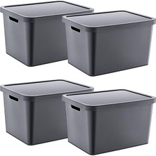 Lidyahan Store 4'lü Set Stafi Çok Amaçlı Kapaklı Kutu Antrasit 18 Lt - Antrasit, Çok Amaçlı Kapaklı Kutu, Ev-Ofis-Depo Için, Kapaklı Saklama Kutusu