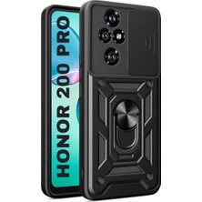 HANPORIUM Honor 200 Pro Uyumlu Tank Kılıf Yüzüklü Standlı Extra Darbe Koruma Zırhlı Outdoor Kapak - Siyah
