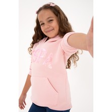 U.S. Polo Assn. Kız Çocuk Toz Pembe Payet İşlemeli Şardonlu Kapüşonlu Basic Sweatshirt 50314257-VR050