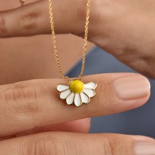 Nox Jewelry 14 Ayar Mikron Altın Kaplama Mineli Zarif Papatya Gümüş Kolye - CNS00667
