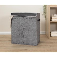 Lidyahan Store Kapısı Felted Deri Detaylı Lüks Keçe 2 Gözlü Çamaşır Sepeti (2 Gözlü)