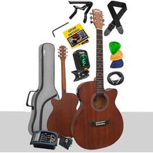Lidyahan Store PHX-188EQ Set Masif Ağaç Elektro Akustik Gitar 4/4 (Gigbag Çanta Tuner Askı Capo Jak Kablo)