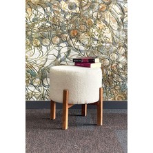 Lidyahan Store Tedy Bej Yuvarlak Ayak Dayama Osmanlı, Masif Ahşap Tabure, Kumaş Dolgulu Oturak, Dayanıklı, Rahat Değişim Ayakkabı Taburesi, Ayaklar Dinlenme Sandalyesi