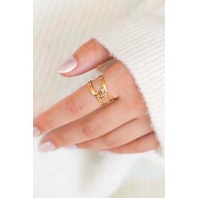 Trend Collection Zincir Formlu Düğümlü Gold Çelik Kadın Yüzük