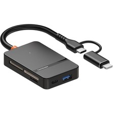 Lidyahan Store MT86 8in1 Multi Girişli Cf Kart Okuyucu Mac iPhone 15 16 ile Uyumlu Type-C 5gbps Veri Aktarımı