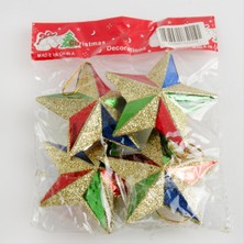 Zero Sepetim 4 Adet Simli Yıldız Yılbaşı Ağaç Süsü 7 Cm-Sarı