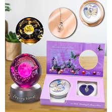 Keyfim Shop Kişiye Özel Satürn Kız Işıklı Cam Küre & Istiridye Içinde Gerçek Inci Kolye