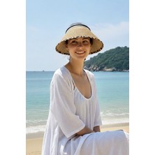 Marina Camel Leopar Desen Detaylı Hasır Vizör Şapka 14624