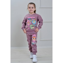 Yağmur Giyim Pjk3i Powerpuff Desenli 3 Ip Şardonlu %100 Pamuk Kız Çocuk Eşofman Takımı 3-10 Yaş 8285