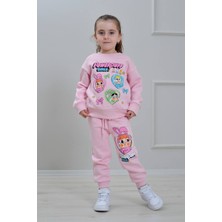 Yağmur Giyim Pjk3i Powerpuff Desenli 3 Ip Şardonlu %100 Pamuk Kız Çocuk Eşofman Takımı 3-10 Yaş 8285