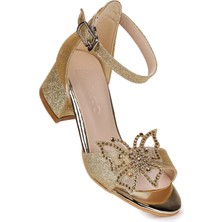Kiko Kids Zete Kum Simli Kız Çocuk 4 Cm Topuklu Sandalet Abiye Ayakkabı