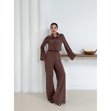 Elma Shop Gömlek Yaka Kaplama Düğmeli Takım Kahve ST265866