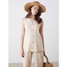 Lc Waikiki Yeni Sezon V Yaka Keten Karışımlı Kadın Yelek