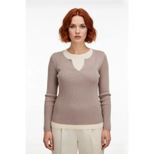 Ersefa Kadın Fitted Fitilli Triko Kazak Ince Yapılı Polyester Çift Katman Görünümlü Ilkbahar Sonbahar