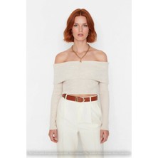 Ersefa Kadınlara Özel Basic Fitted Kesim Uzun Kollu Crop Akrilik Triko Carmen Yaka Kazak Kaliteli
