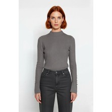 Ersefa Kadınlar Için Dik Yaka Uzun Kollu Fitilli Dokuma Fitted Kesim Triko Kazak Günlük Giyim Kaliteli