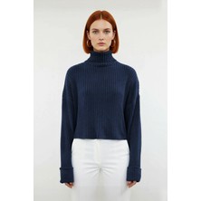 Ersefa Kadın Oversize Super Crop Balıkçı Yaka Kışlık Triko Kazak Uzun Kollu Rahat ve Şık Stil Kaliteli