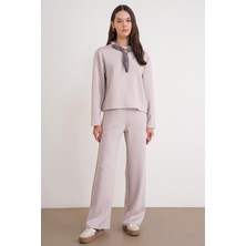 Mixray 2026 Kadın Fular Detaylı Modal Alt Üst Eşofman Takım Bej