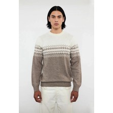 Ersefa Erkeklere Özel Fitted Kalıp Etnik Desenli Bisiklet Yaka Triko Kazak Kışlık Kombinlerin Vazgeçilmezi