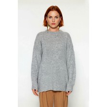 Ersefa Kadın Basic Oversize Bisiklet Yaka Uzun Kol Triko Kazak Günlük Konforlu Şık Kışlık Giyim Kaliteli