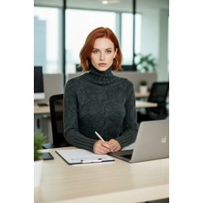 FRM Kadın Casual Regular Kalıp Dik Yaka Saç Örgü Uzun Kollu Süper Crop Triko Kazak Modeli Kaliteli
