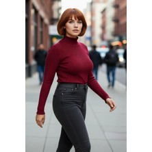 PayBuy Kadın Fitted Dik Yaka Uzun Kollu Fitilli Ince Akrilik Triko Kazak Günlük Şıklık Sunar Modern Basic