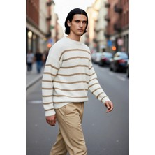 PayBuy Erkek Oversize Bisiklet Yaka Çizgili Selanik Dokuma Kalın Akrilik Kışlık Kazak Konforlu Stil