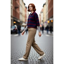 PayBuy Kadın Polo Yaka Çizgili Basic Triko Kazak Regular Kalıbıyla Günlük Şıklık Sunan Rahat Tasarım