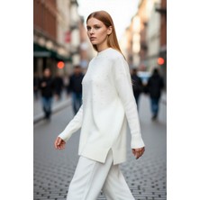 PayBuy Kadın Relaxed Kalıp Bisiklet Yaka Inci Detaylı Uzun Balon Kol Triko Kazak Günlük Şıklık Kaliteli