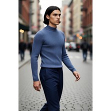 PayBuy Erkek Fitted Dar Kalıp Dik Yaka Uzun Kol Fitilli Triko Kazak Kış Günleri Için Şık ve Rahat Seçim