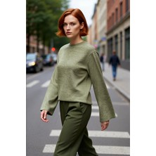 PayBuy Kadın Regular Kalıp Bisiklet Yaka Uzun Ispanyol Kollu Basic Triko Kazak Günlük Şıklık Sunar