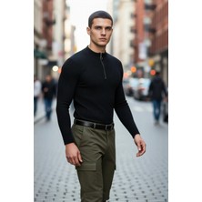 PayBuy Erkek Fitted Dik Yaka Fermuarlı Fitilli Triko Kazak Kış Sezonu Için Şık ve Rahat Pamuk Polyester