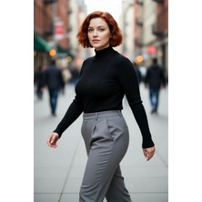 PayBuy Kadın Fitted Dik Yaka Uzun Kollu Fitilli Ince Akrilik Triko Kazak Günlük Şıklık Sunar Modern Basic