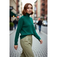 PayBuy Kadın Oversize Düşük Kol Fermuarlı Dik Yaka Triko Selanik Örgü Basic Uzun Kollu Kazak Kaliteli