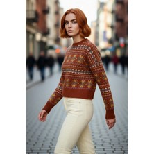 PayBuy Kadın Oversize Etnik Desenli Bisiklet Yaka Düşük Kol Triko Kazak Kışlık Günlük Şıklık Sunar
