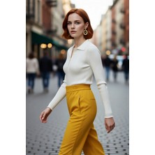 PayBuy Kadın Fitted Polo Yaka Uzun Kol Fitilli Triko Kazak Ilkbahar Sonbahar Için Ideal Seçim Kaliteli