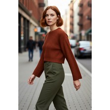 PayBuy Kadın Oversize Gri Akrilik Selanik Dokuma Super Crop Ispanyol Kol Triko Kazak Günlük Stilinize