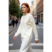 PayBuy Kadın Oversize Basic Bisiklet Yaka Uzun Kollu Gri Triko Kazak Metalik Dokusuyla Şıklığı Yakala