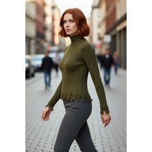 PayBuy Kadın Fitted Kesim Crop Dik Yaka Uzun Reglan Kollu Fitilli Triko Kazak Soğuk Havalar Için Şık ve