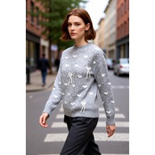 PayBuy Kadın Oversize Triko Kazak Düşük Kol Bisiklet Yaka Kalp Desenli Soğuk Havalar Için Ideal Şıklık