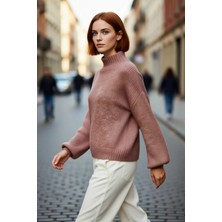 PayBuy Kadın Oversize Kalın Dik Yaka Triko Kazak Kışlık Soğuk Havalarda Konforlu Günlük Stil Kaliteli
