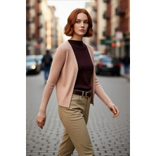 PayBuy Kadın Dik Yaka Renk Bloklu Fitilli Triko Kazak Fitted Kalıp Uzun Kollu Casual Basic Model Kaliteli