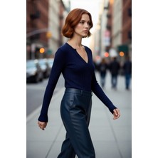 PayBuy Kadınlar Için Ince Fitilli Kaçık Yaka Uzun Kollu Fitted Triko Kazak Ilkbahar Sonbahar Günlük Şıklık