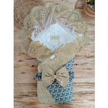 Aksiyon Global Yenidoğan Ultralüks Piramit Desenli Güpürlü Bebek Battaniyesi Kundak Gold